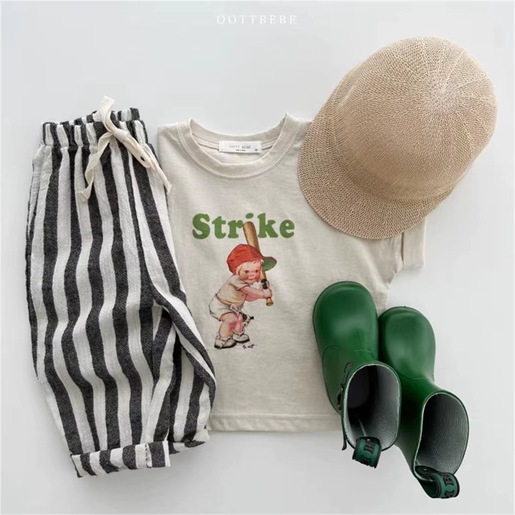 TinyTrend™ Vintage Cotton Stripe Pants – Unisex Casual Trousers with Pockets for Toddlers