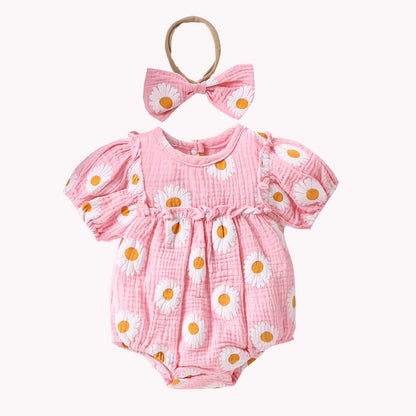 Daisy Whispers – Baby Girl Bubble Sleeve Lace Romper