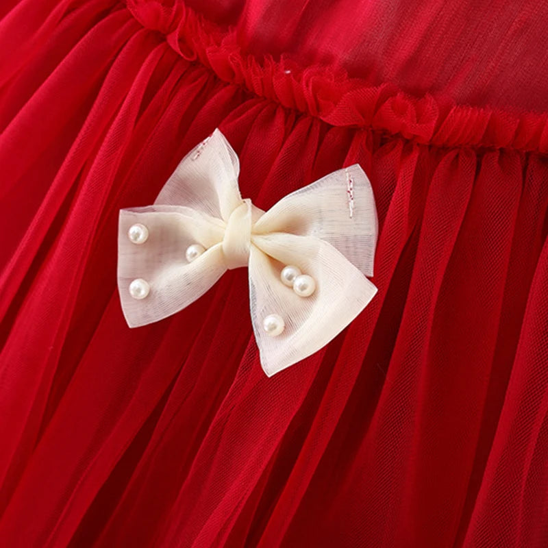CloudWhimsy – Flying Sleeve Princess Dress with Bow for Little Girls